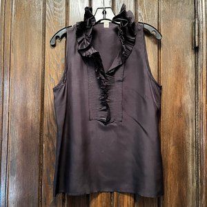 J Crew Women's 100% Silk Sleeveless Shirt Top w ruffled neckline